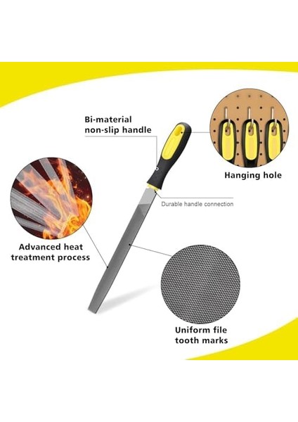 5 Parça Çelik Premium Eğe Seti – 8&apos;&apos; 33 cm Büyük Boy Çelik Eğe Takımı | Balık Sırtı, Üçgen, Kare, Yuvarlak ve Düz Geniş | Ergonomik Saplı Dayanıklı Metal Ahşap Zımpara Çantalı Eğe Seti