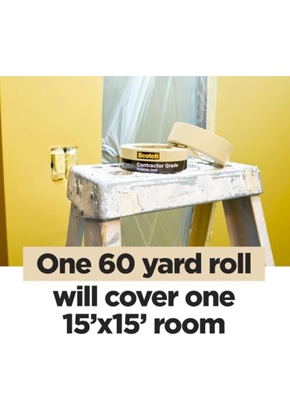 Müteahhit Sınıfı Maskeleme Bandı, Tan, Genel Kullanım Için Bant, Çok Yüzeyli Yapışkan Bant, 1.88 Inç x 60.1 Yards, 3 Rulo