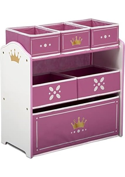 Children Prenses Tacı Tasarım ve Mağaza 6 Kutu Oyuncak Saklama Düzenleyici - Sertifikalı, Beyaz/pembe modelleri