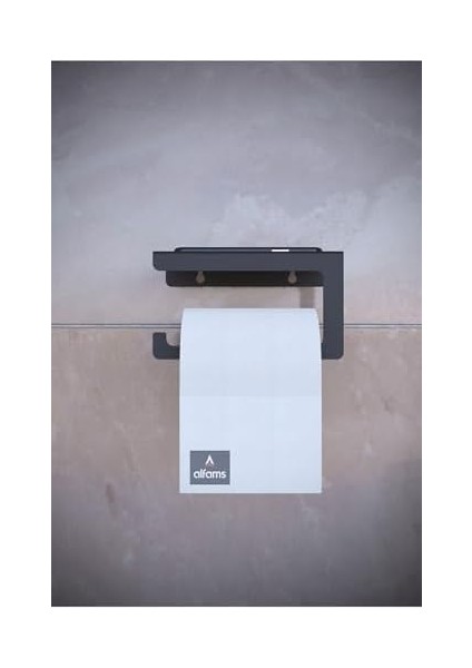 Metal Modern Raflı Tuvalet Kağıtlık – Telefon ve Aksesuar Askılı Wc Peçete Tutucu Siyah