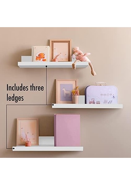 Americanflat 35,6 cm Asılı Raf Seti, 3&apos;lü Beyaz, Kompozit Ahşap, Duvara Monte Edilmiş Saklama Rafları, Yatak Odası, Oturma Odası, Banyo, Mutfak, Ofis ve Daha Fazlası Için, 14 Inç (3 Adet)