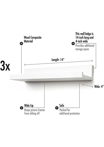 Americanflat 35,6 cm Asılı Raf Seti, 3&apos;lü Beyaz, Kompozit Ahşap, Duvara Monte Edilmiş Saklama Rafları, Yatak Odası, Oturma Odası, Banyo, Mutfak, Ofis ve Daha Fazlası Için, 14 Inç (3 Adet) fiyatları