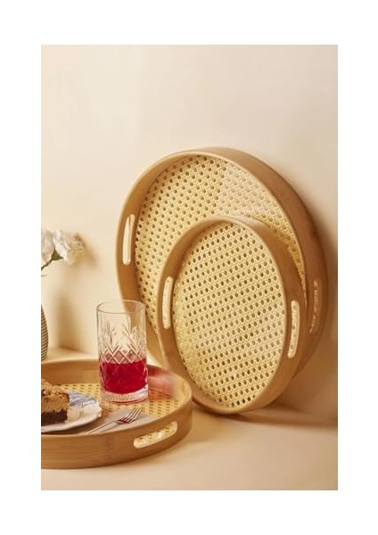 Bambu 3&apos;lü Yuvarlak Servis Tepsisi Seti – 30-35-40 cm Hasır Örgü Desenli Bambu Tepsi, Çay Kahve Sunum Tepsisi, Dekoratif & Kaymaz Yüzeyli Şık Servis Tepsisi (Yuvarlak) modelleri