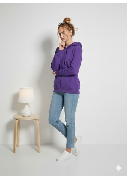 Unısex 3 Iplik Pamuklu Şardonlu Içi Polarlı Regular Fit Rahat Kalıp Kapşonlu Fermuarlı Kalın Hırka fiyatları