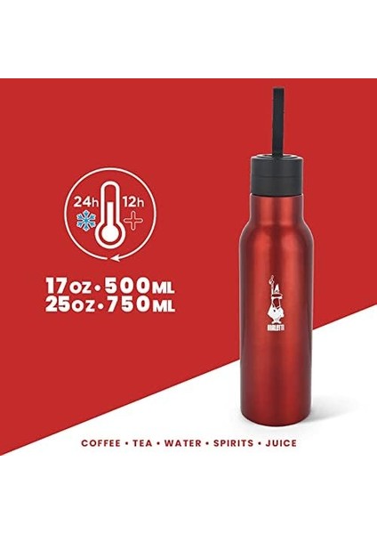 - Termal Şişe - 500ML - Kırmızı Renk - Paslanmaz Çelik - Çift Katmanlı - 12 Saat 24 Saat Soğuk Tutar - Hava Geçirmez Vidalı Kapak Özelliği - Özel Silikon Conta Sayesinde Sızdırmaz Şişe