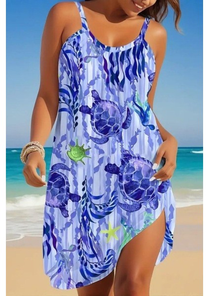 Askılı Desenli Süprem Elbise - Mavi fiyatları