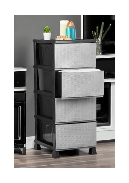 Büyük Boy 4 Katlı Hasır Kapaklı Çok Amaçlı Şifonyer Sebzelik Komodin Düzenleyici | 4 Çekmeceli Gri Kapaklı Komodin modelleri