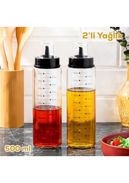 4328 2li Kapaklı Ölçekli Cam Yağlık Sirkelik Yağdanlık 500ML fiyatları