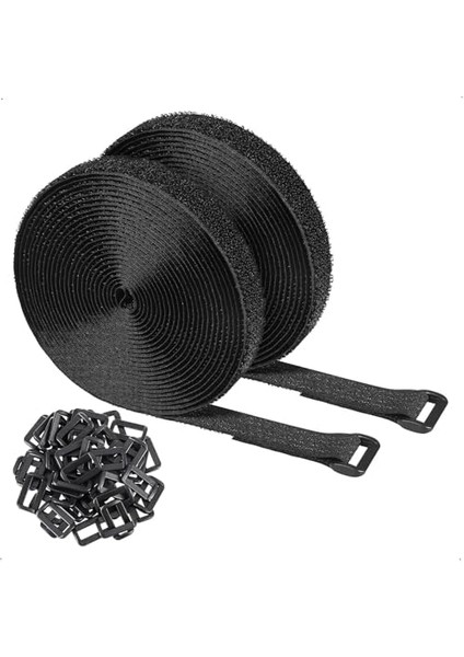 Cırt Cırtlı Kablo Bağları, 2 Adet Toplam 10 Metre Ayarlanabilir Kablo Yönetim Kayışı, 50 Adet Tokalı, Yeniden Kullanılabilir Çift Taraflı Bantlı Kablo Bağları, Serbest Kesim Uzunlukları