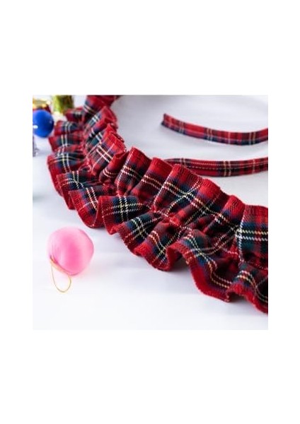 Fırfırlı Yılbaşı Çam Ağacı Örtüsü, Pamuklu Ekose ve Naturel 60 cm Karışık