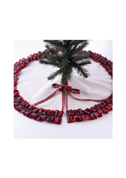 Fırfırlı Yılbaşı Çam Ağacı Örtüsü, Pamuklu Ekose ve Naturel 60 cm Karışık modelleri