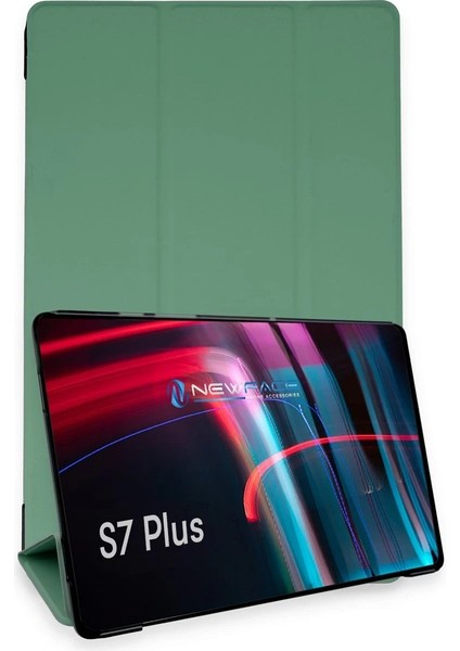 Samsung Galaxy T970 Tab S7 Plus 12.4 Kılıf Tablet Smart Kılıf - Koyu Yeşil