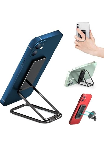 Cep Telefonu Tutucusu, Ultra Ince 360° Dönebilen Telefon Arka Tutucu, Katlanabilir Manyetik Phone Grip Stand, El/yatak Için Evrensel Manyetik Araç Tutucu (Metal Siyah) fiyatları