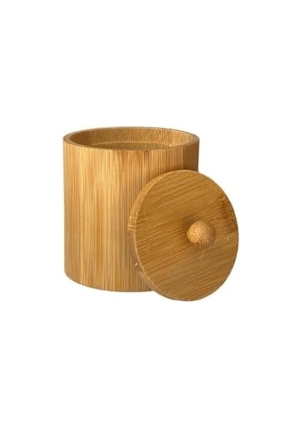 Doğal Bambu Ahşap Baharatlık – Kapaklı Silindir Saklama Kabı | 9X10 cm El Yapımı Mutfak Düzeni