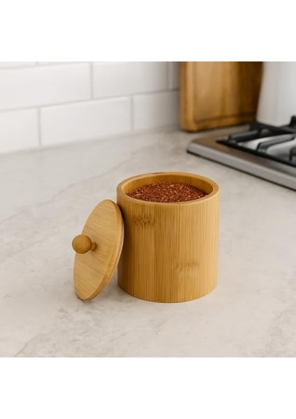 Doğal Bambu Ahşap Baharatlık – Kapaklı Silindir Saklama Kabı | 9X10 cm El Yapımı Mutfak Düzeni modelleri