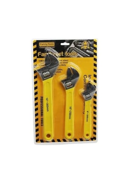 3&apos;lü Kurbağacık Anahtar Seti – Ayarlı Ingiliz Anahtarı Takımı (8&APOS;&APOS;-200MM | 10&APOS;&APOS;-250MM | 12&APOS;&APOS;-300MM) – Paslanmaz Çelik, Ergonomik Kauçuk Saplı, Dayanıklı Uzun Ömürlü modelleri