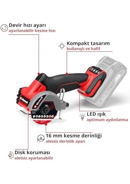 Professional Akülü Kesme Taşlama Makinesi Tp-Co 18/76-C Li Bl-Solo (18 V, Kömürsüz, 76 mm Disk Çapı, 16 mm Kesme Derinliği, Derinlik Ayarı, 4x Kesme Diski Dahil, Akü Dahil Değildir)