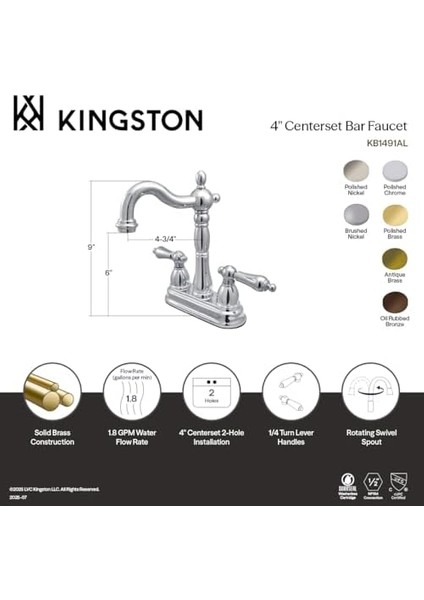 KB1495AL Çubuk Musluk, 4-3/4 "emzik Erişimi, Yağlı Bronz