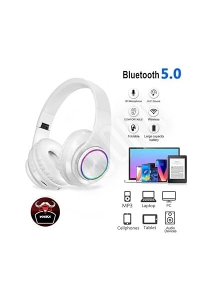 Vooka Togo M39 Bluetooth Kulaküstü Kulaklık LED Işıklı Mikrofonlu Kablosuz Kulak Üstü Kulaklık Uni