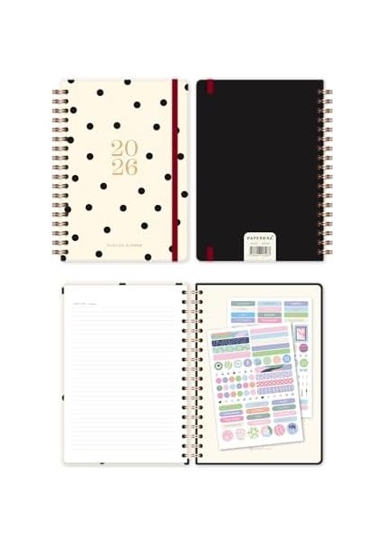 2026 Spiralli Günlük Ajanda 12 Aylık – 17X24 cm Puantiye modelleri