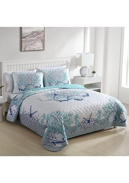 Joe Coastal 3 Parça Yorgan Seti,, Beach Delight Aqua