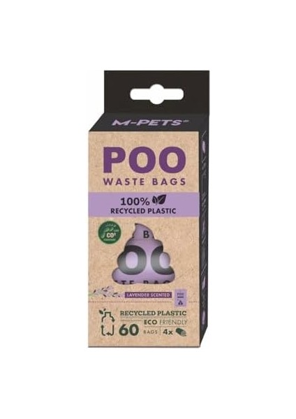M-Pets Poo 100% Recycled Dışkı Poşeti Lavanta Kokulu 4X15 Yaprak