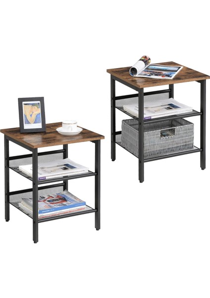 Komodin, 2&apos;li Set, Ayarlanabilir File Raflı, Oturma Odası, Yatak Odası, Endüstriyel, Sağlam Çelik Çerçeve, + Siyah