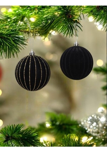 Yılbaşı Topu 8cm Kadife 4&apos;lü Siyah