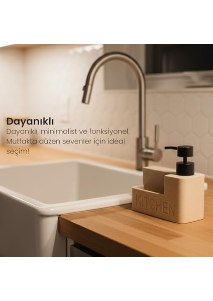 Mermer Desenli Polyresin Sıvı Sabunluk | Entegre Sünger Bölmeli | Modern, Şık ve Dayanıklı Mutfak Organizeri (Bej) fiyatları