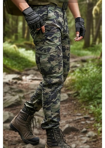 Regular Kamuflaj - Haki, Likralı, Paçası Lastikli, Erkek