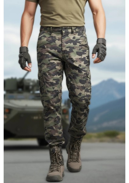 Regular Kamuflaj - Haki, Likralı, Paçası Lastikli, Erkek fırsatları