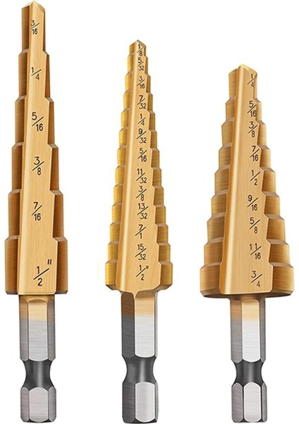 Metal Için Kademeli Matkap Ucu Seti 3 Adet/set Yüksek Hızlı Çelik Titanyum Kademeli Matkap Ucu Seti Hss Plastik Ahşap Metal Için Çoklu Delik Delme Youmaxe modelleri