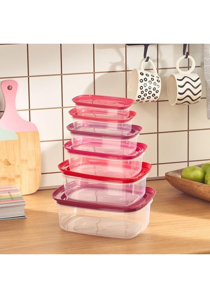 7.6 Litre -Red Velved 6&apos;lı Saklama Kabı Seti - Sebze Saklama Seti - Bakliyat Saklama Kabı - Mutfak Düzenleyici - Buzdolabı Organizeri