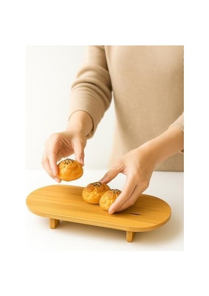 Ayaklı Oval Bambu Sunumluk Ahşap Servis Tabağı Modern Şık Sunum Tepsisi Kahvaltı Peynir Meze Pasta Kek Sunum Mutfak Masaüstü Organizer (40X17) modelleri