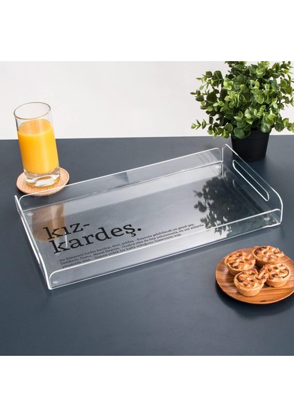 Kız Kardeş Kelime Anlamlı Hediye Akrilik Tepsi - 22 x 40 cm - Suya Dayanıklı Tasarım