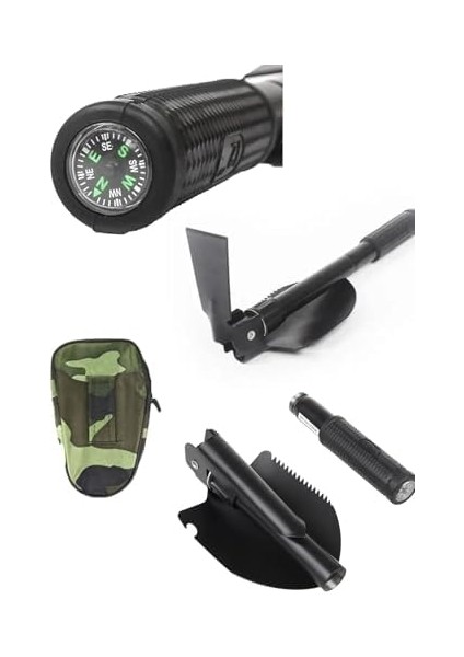 Portatif Çantalı Pusulalı Katlanabilir Metal Kazma Kürek Seti