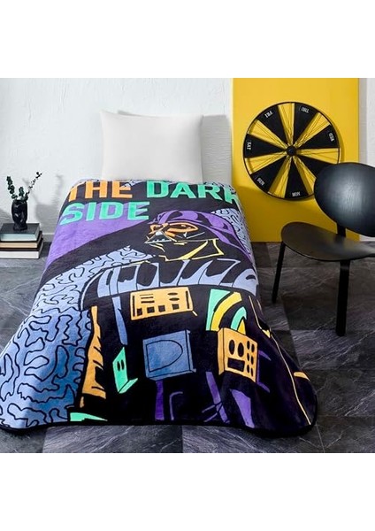 Cosmic Çizgi Film Karakteri Pamuk-Polyester Karışım Battaniye, Siyah, Mor, Turkuaz, Tek Kişilik modelleri