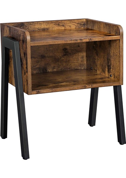 Komodin, Komodin, Yan Sehpa, Açık Bölmeli Istiflenebilir Komodin, Ahşap Görünüm, Vurgulu Mobilya, Metal Ayaklar, Sağlam, Endüstriyel Tasarım, -Siyah LET54X