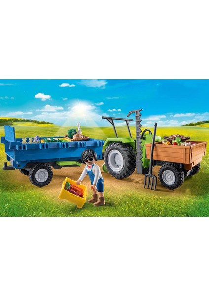 Country 71249 Römorklu Traktör, Taşıma Kutuları Dahil, Organik Çiftlik Için Yeşil Traktör, 4 Yaşından Büyük Çocuklar Için Sürdürülebilir Oyuncak modelleri