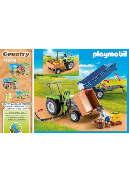 Country 71249 Römorklu Traktör, Taşıma Kutuları Dahil, Organik Çiftlik Için Yeşil Traktör, 4 Yaşından Büyük Çocuklar Için Sürdürülebilir Oyuncak indirimleri