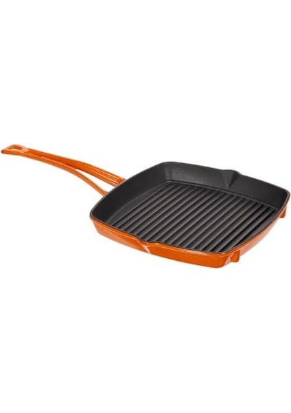 Döküm Izgara Tava, Metal Saplı, 26X26 Cm, Turuncu