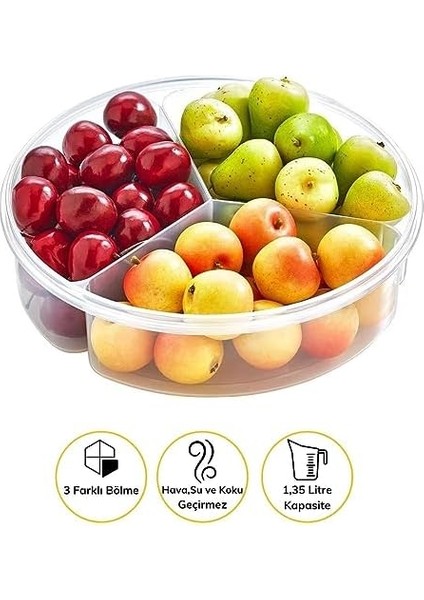 5dm-3 Bölmeli Sızdırmaz Contalı Kilitli Kapaklı 1,35 Litre Yuvarlak Erzak Saklama Kabı LC-500 modelleri