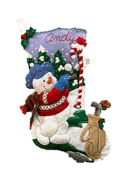 Bucilla, Golf Kardan Adam 45,72 cm Keçe Aplike Çorap Yapma Seti, Kendin Yap Tatil Iğne Noktası Sanat ve El Sanatları Için Mükemmel, 89474E, Osfa