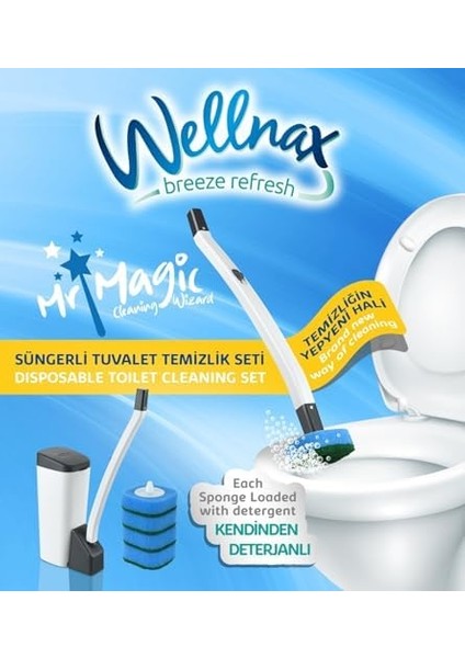Breeze Refresh Özel Tuvalet Temizlik Seti ve Kullan At 10 Adet Deterjanlı Tuvalet Yedek Sünger X1