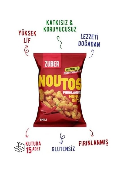 Züber Noutos Chili Baharatlı Fırınlanmış Nohut Cipsi, 55GR x 15 Adet