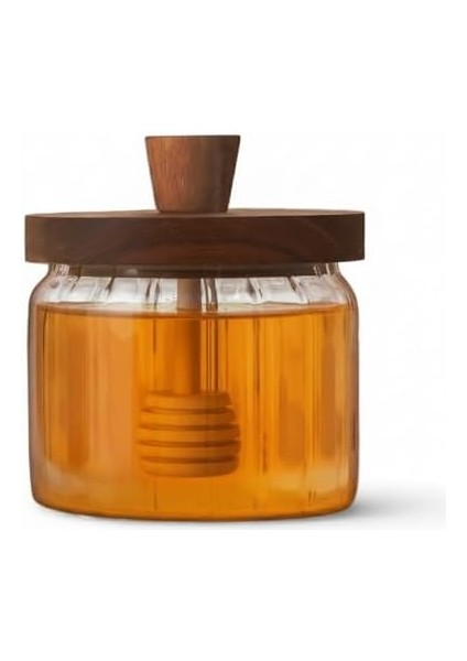 Akasya Ağacı Kapaklı Borosilikat Cam Bal Kavanozu ve Bal Kaşığı| Modern Kahvaltılık Saklama Kabı | Borosilikat Cam Bal Kavanozu | Ahşap Kapaklı ve Kepçeli Şık Bal Sunumluk 280ML modelleri