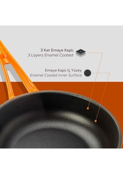 Metal Döküm Kızartma Tavası, Metal Saplı, 24 Cm, Turuncu modelleri