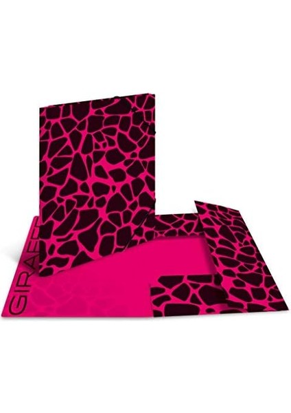 Lastikli Dosya A4 Boyutunda Desenli Pembe-Siyah