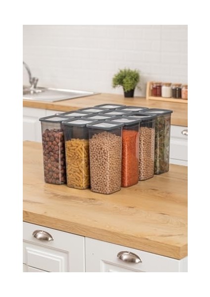 12&apos;li 1900ML. Sızdırmaz Silikon Vakumlu Kapaklı Kare Erzak Saklama Kabı. 1900ML Kare Erzak Saklama Kabı