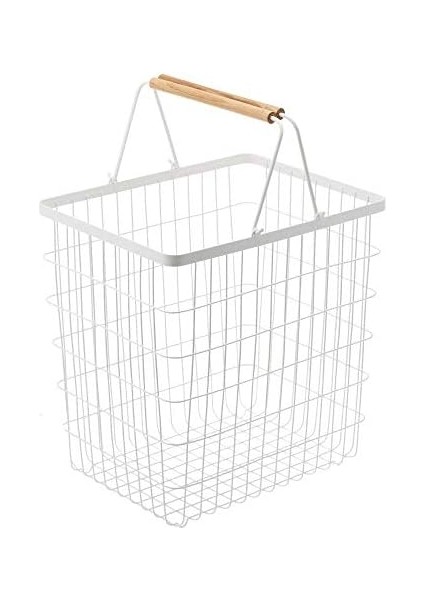 2810 Büyük Çamaşır Sepeti, Beyaz, Çelik/ahşap, Minimalist, 41,5 x 31 x 38,5 cm